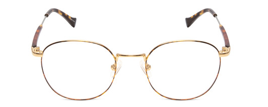 Front View of Ernest Hemingway H4841 Designer Progressive Lens Prescription Rx Eyeglasses in Gold Brown Yellow Tortoise Havana Unisex Round Full Rim Stainless Steel 50 mm