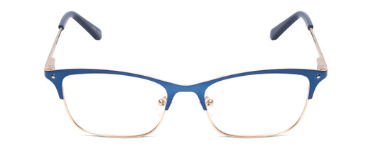 Front View of Ernest Hemingway H4842 Designer Bi-Focal Prescription Rx Eyeglasses in Satin Metallic Blue Silver Unisex Cateye Full Rim Stainless Steel 52 mm