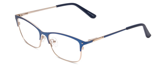 Profile View of Ernest Hemingway H4842 Designer Blue Light Blocking Eyeglasses in Satin Metallic Blue Silver Unisex Cateye Full Rim Stainless Steel 52 mm
