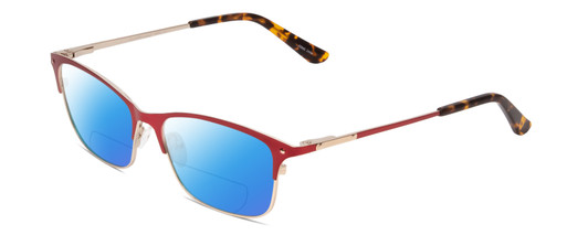 Profile View of Ernest Hemingway H4842 Designer Polarized Reading Sunglasses with Custom Cut Powered Blue Mirror Lenses in Satin Metallic Red Gold Unisex Cateye Full Rim Stainless Steel 52 mm