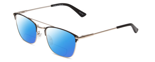 Profile View of Ernest Hemingway H4843 Designer Polarized Reading Sunglasses with Custom Cut Powered Blue Mirror Lenses in Satin Metallic Black Silver Unisex Aviator Full Rim Stainless Steel 53 mm