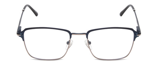 Front View of Ernest Hemingway H4844 Designer Reading Eye Glasses with Custom Cut Powered Lenses in Satin Navy Blue Silver Unisex Rectangle Full Rim Stainless Steel 52 mm