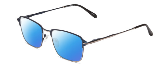 Profile View of Ernest Hemingway H4844 Designer Polarized Sunglasses with Custom Cut Blue Mirror Lenses in Satin Navy Blue Silver Unisex Rectangle Full Rim Stainless Steel 52 mm