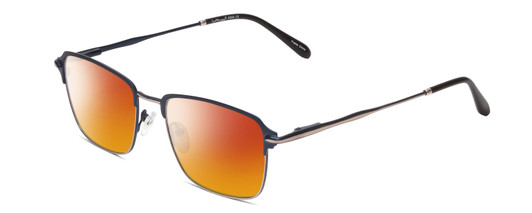 Profile View of Ernest Hemingway H4844 Designer Polarized Sunglasses with Custom Cut Red Mirror Lenses in Satin Navy Blue Silver Unisex Rectangle Full Rim Stainless Steel 52 mm
