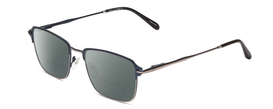 Profile View of Ernest Hemingway H4844 Designer Polarized Reading Sunglasses with Custom Cut Powered Smoke Grey Lenses in Satin Navy Blue Silver Unisex Rectangle Full Rim Stainless Steel 52 mm