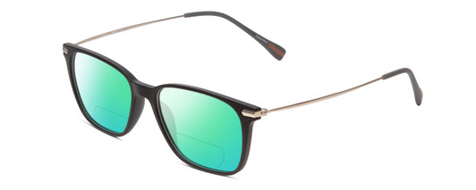 Profile View of Ernest Hemingway H4846 Designer Polarized Reading Sunglasses with Custom Cut Powered Green Mirror Lenses in Matte Black Grey Silver Unisex Cateye Full Rim Acetate 53 mm