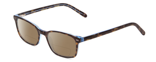Profile View of Ernest Hemingway H4852 Designer Polarized Reading Sunglasses with Custom Cut Powered Amber Brown Lenses in Blue Crystal Layered Yellow Brown Tortoise Havana Unisex Rectangle Full Rim Acetate 51 mm
