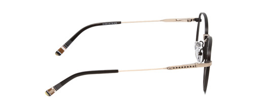 Side View of Ernest Hemingway H4853 Designer Progressive Lens Prescription Rx Eyeglasses in Black Patterned Silver Multi-Colored Tips Unisex Round Full Rim Stainless Steel 51 mm