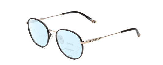 Profile View of Ernest Hemingway H4853 Designer Progressive Lens Blue Light Blocking Eyeglasses in Black Patterned Silver Multi-Colored Tips Unisex Round Full Rim Stainless Steel 51 mm