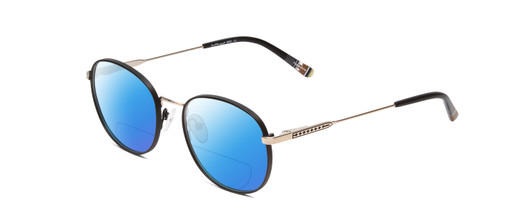 Profile View of Ernest Hemingway H4853 Designer Polarized Reading Sunglasses with Custom Cut Powered Blue Mirror Lenses in Black Patterned Silver Multi-Colored Tips Unisex Round Full Rim Stainless Steel 51 mm