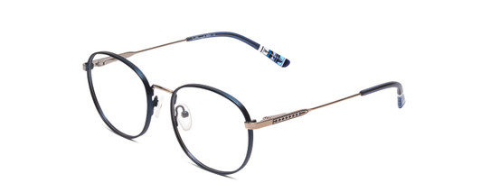 Profile View of Ernest Hemingway H4853 Designer Blue Light Blocking Eyeglasses in Metallic Blue Patterened Silver Multi-Colored Tips Unisex Round Full Rim Stainless Steel 51 mm