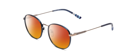 Profile View of Ernest Hemingway H4853 Designer Polarized Sunglasses with Custom Cut Red Mirror Lenses in Metallic Blue Patterened Silver Multi-Colored Tips Unisex Round Full Rim Stainless Steel 51 mm