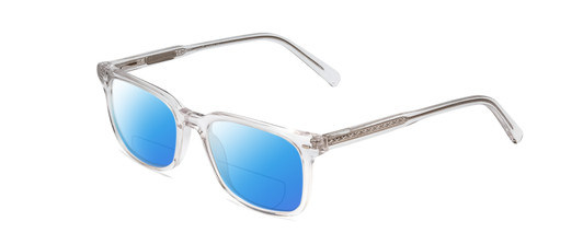Profile View of Ernest Hemingway H4854 Designer Polarized Reading Sunglasses with Custom Cut Powered Blue Mirror Lenses in Clear Crystal Patterned Silver Unisex Cateye Full Rim Acetate 51 mm