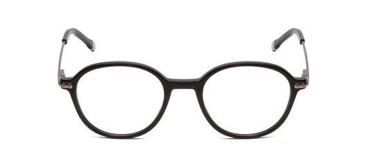 Front View of Ernest Hemingway H4855 Designer Reading Eye Glasses with Custom Cut Powered Lenses in Gloss Black Gun Metal/Striped White Green Tips Unisex Round Full Rim Acetate 48 mm