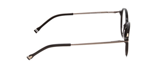 Side View of Ernest Hemingway H4855 Designer Single Vision Prescription Rx Eyeglasses in Gloss Black Gun Metal/Striped White Green Tips Unisex Round Full Rim Acetate 48 mm