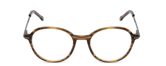 Front View of Ernest Hemingway H4855 Designer Bi-Focal Prescription Rx Eyeglasses in Olive Green Amber Brown Marble/Gun Metal Unisex Round Full Rim Acetate 48 mm