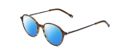 Profile View of Ernest Hemingway H4855 Designer Polarized Sunglasses with Custom Cut Blue Mirror Lenses in Olive Green Amber Brown Marble/Gun Metal Unisex Round Full Rim Acetate 48 mm