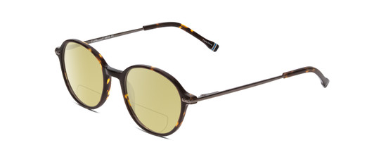 Profile View of Ernest Hemingway H4855 Designer Polarized Reading Sunglasses with Custom Cut Powered Sun Flower Yellow Lenses in Brown Gold Tortoise Havana/Gun Metal Unisex Round Full Rim Acetate 48 mm