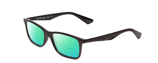 Profile View of Ernest Hemingway H4857 Designer Polarized Reading Sunglasses with Custom Cut Powered Green Mirror Lenses in Gloss Black Unisex Cateye Full Rim Acetate 53 mm