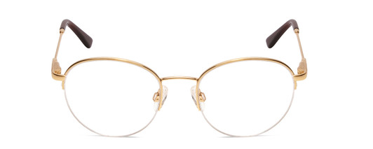 Front View of Ernest Hemingway H4858 Designer Reading Eye Glasses with Custom Cut Powered Lenses in Shiny Gold/Auburn Crystal Tips Unisex Round Semi-Rimless Stainless Steel 49 mm
