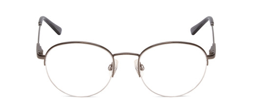 Front View of Ernest Hemingway H4858 Designer Reading Eye Glasses with Custom Cut Powered Lenses in Shiny Gun Metal/Grey Crystal Tips Unisex Round Semi-Rimless Stainless Steel 49 mm