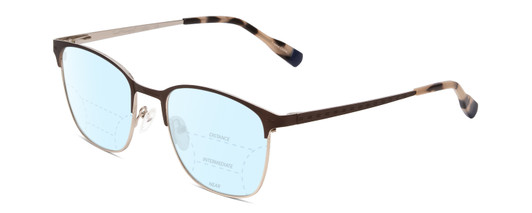 Profile View of Ernest Hemingway H4862 Designer Progressive Lens Blue Light Blocking Eyeglasses in Satin Brown/Silver Geometric Pattern Unisex Cateye Full Rim Stainless Steel 52 mm