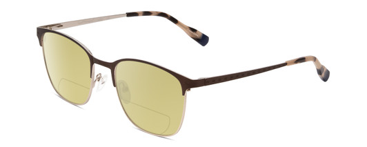 Profile View of Ernest Hemingway H4862 Designer Polarized Reading Sunglasses with Custom Cut Powered Sun Flower Yellow Lenses in Satin Brown/Silver Geometric Pattern Unisex Cateye Full Rim Stainless Steel 52 mm