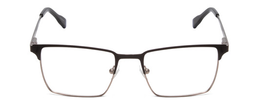 Front View of Ernest Hemingway H4863 Designer Progressive Lens Prescription Rx Eyeglasses in Satin Black/Silver Geometric Pattern Unisex Rectangle Full Rim Stainless Steel 52 mm