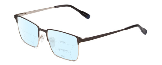 Profile View of Ernest Hemingway H4863 Designer Progressive Lens Blue Light Blocking Eyeglasses in Satin Gun Metal/Silver Geometric Pattern Unisex Rectangle Full Rim Stainless Steel 52 mm