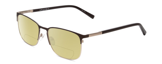 Profile View of Ernest Hemingway H4864 Designer Polarized Reading Sunglasses with Custom Cut Powered Sun Flower Yellow Lenses in Matte Brown Satin Silver Unisex Cateye Full Rim Stainless Steel 58 mm