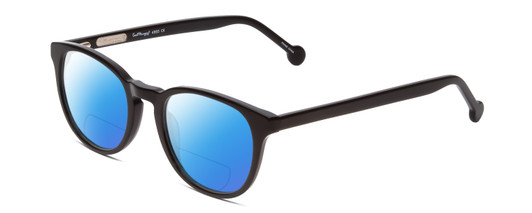 Profile View of Ernest Hemingway H4865 Designer Polarized Reading Sunglasses with Custom Cut Powered Blue Mirror Lenses in Gloss Black/Rounded Tips Unisex Cateye Full Rim Acetate 49 mm