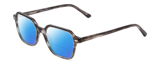 Profile View of Ernest Hemingway H4872 Designer Polarized Reading Sunglasses with Custom Cut Powered Blue Mirror Lenses in Smoke Grey Crystal Tortoise Havana/Silver Accent Unisex Square Full Rim Acetate 50 mm