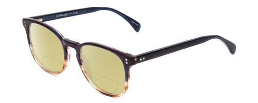 Profile View of Ernest Hemingway H4873 Designer Polarized Reading Sunglasses with Custom Cut Powered Sun Flower Yellow Lenses in Navy Blue Fade Unisex Cateye Full Rim Acetate 51 mm