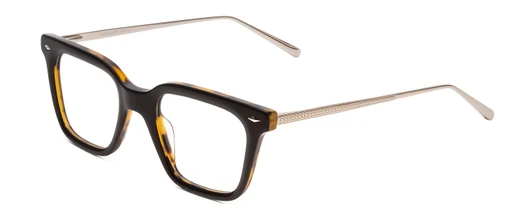 Profile View of Ernest Hemingway H4875 Designer Blue Light Blocking Eyeglasses in Gloss Black Amber Brown Tortoise Havana Layered/Patterned Gold Accent Unisex Cateye Full Rim Acetate 48 mm