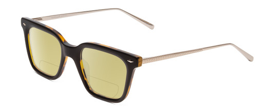 Profile View of Ernest Hemingway H4875 Designer Polarized Reading Sunglasses with Custom Cut Powered Sun Flower Yellow Lenses in Gloss Black Amber Brown Tortoise Havana Layered/Patterned Gold Accent Unisex Cateye Full Rim Acetate 48 mm