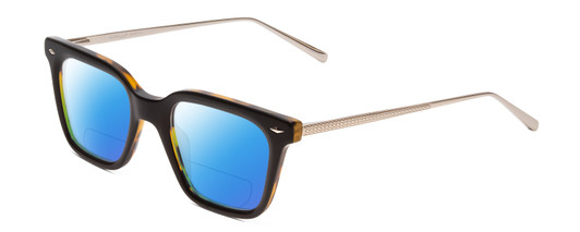 Profile View of Ernest Hemingway H4875 Designer Polarized Reading Sunglasses with Custom Cut Powered Blue Mirror Lenses in Gloss Black Amber Brown Tortoise Havana Layered/Patterned Gold Accent Unisex Cateye Full Rim Acetate 48 mm