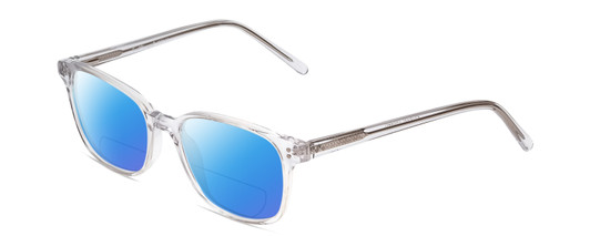 Profile View of Ernest Hemingway H4876 Designer Polarized Reading Sunglasses with Custom Cut Powered Blue Mirror Lenses in Clear Crystal/Silver Accents Unisex Cateye Full Rim Acetate 53 mm