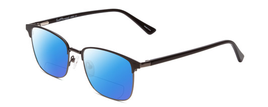 Profile View of Ernest Hemingway H4890 Designer Polarized Reading Sunglasses with Custom Cut Powered Blue Mirror Lenses in Gloss Black/Shiny Gun Metal Unisex Cateye Full Rim Stainless Steel 53 mm