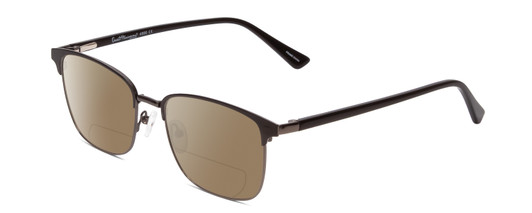 Profile View of Ernest Hemingway H4890 Designer Polarized Reading Sunglasses with Custom Cut Powered Amber Brown Lenses in Gloss Black/Shiny Gun Metal Unisex Cateye Full Rim Stainless Steel 53 mm