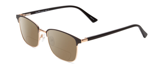 Profile View of Ernest Hemingway H4890 Designer Polarized Reading Sunglasses with Custom Cut Powered Amber Brown Lenses in Gloss Black/Shiny Gold Unisex Cateye Full Rim Stainless Steel 53 mm