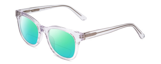 Profile View of Ernest Hemingway H4901 Designer Polarized Reading Sunglasses with Custom Cut Powered Green Mirror Lenses in Clear Crystal/Silver Glitter Accent Ladies Cateye Full Rim Acetate 51 mm