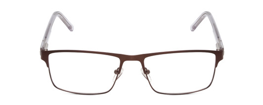 Front View of Ernest Hemingway H4902 Designer Bi-Focal Prescription Rx Eyeglasses in Matte Satin Brown/Clear Crystal Mens Rectangle Full Rim Stainless Steel 57 mm