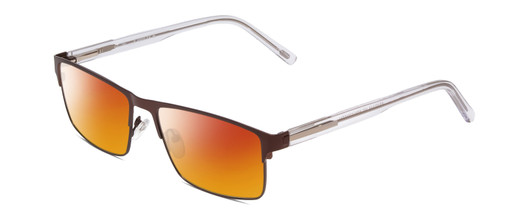 Profile View of Ernest Hemingway H4902 Designer Polarized Sunglasses with Custom Cut Red Mirror Lenses in Matte Satin Brown/Clear Crystal Mens Rectangle Full Rim Stainless Steel 57 mm