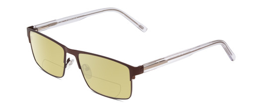 Profile View of Ernest Hemingway H4902 Designer Polarized Reading Sunglasses with Custom Cut Powered Sun Flower Yellow Lenses in Matte Satin Brown/Clear Crystal Mens Rectangle Full Rim Stainless Steel 57 mm