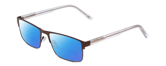 Profile View of Ernest Hemingway H4902 Designer Polarized Reading Sunglasses with Custom Cut Powered Blue Mirror Lenses in Matte Satin Brown/Clear Crystal Mens Rectangle Full Rim Stainless Steel 57 mm