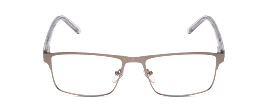 Front View of Ernest Hemingway H4902 Designer Progressive Lens Prescription Rx Eyeglasses in Matte Satin Silver/Clear Crystal Mens Rectangle Full Rim Stainless Steel 57 mm