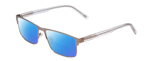 Profile View of Ernest Hemingway H4902 Designer Polarized Reading Sunglasses with Custom Cut Powered Blue Mirror Lenses in Matte Satin Silver/Clear Crystal Mens Rectangle Full Rim Stainless Steel 57 mm