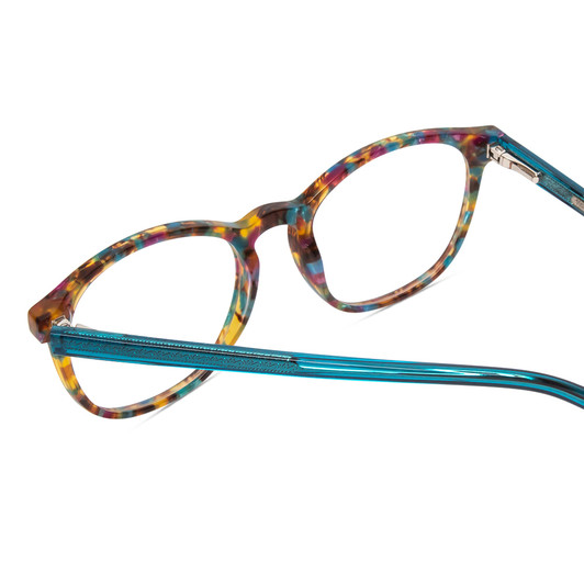 Close Up View of Ernest Hemingway H4903 Designer Progressive Lens Prescription Rx Eyeglasses in Demi-Tortoise Havana Blue Ladies Cateye Full Rim Acetate 49 mm
