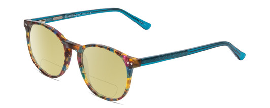 Profile View of Ernest Hemingway H4903 Designer Polarized Reading Sunglasses with Custom Cut Powered Sun Flower Yellow Lenses in Demi-Tortoise Havana Blue Ladies Cateye Full Rim Acetate 49 mm