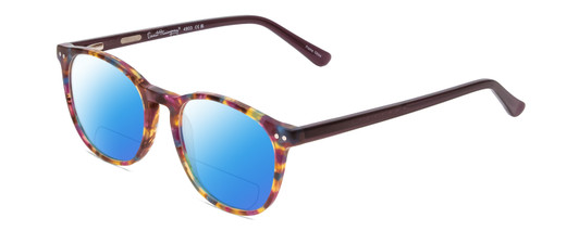 Profile View of Ernest Hemingway H4903 Designer Polarized Reading Sunglasses with Custom Cut Powered Blue Mirror Lenses in Demi-Tortoise Havana Mauve Purple Ladies Cateye Full Rim Acetate 49 mm